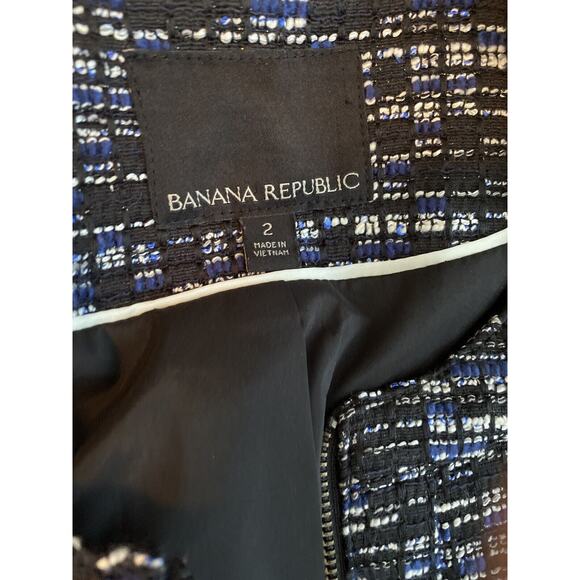 Banana Republic Women's Black Blue Tweed Zip Front Blazer Size 2 - Picture 8 of 8
